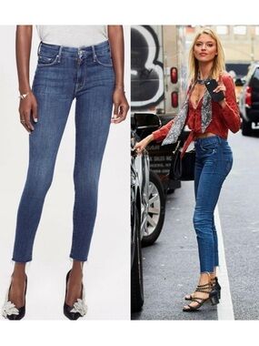 Mother Denim The Looker Ankle Fray Skinny Cigarettes Jeans Girl Crush Blue Wash